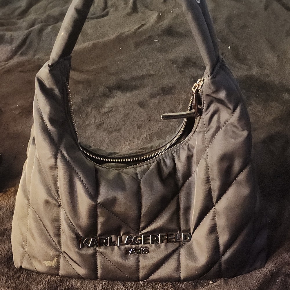 Karl Lagerfeld Black Quilted Hobo Shoulder Bag